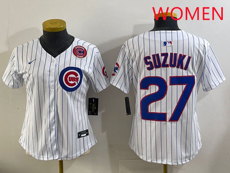 Women 2025 Chicago Cubs #27 Suzuki White Stripe Game Nike MLB Jersey style 6